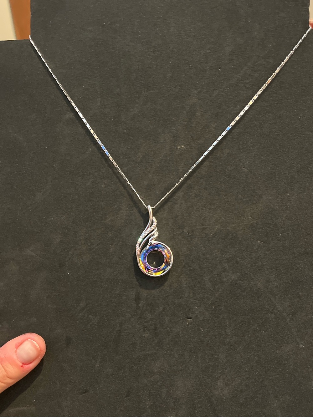 Silver Multi-Color Crystal Teardrop Pendant Necklace
